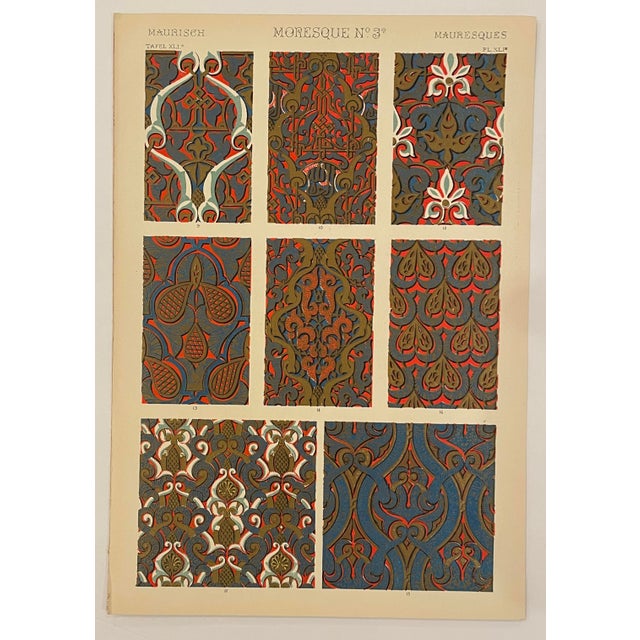 "Moresque no 3" pair of chromolithograph plates from a 1910 printing of Owen Jones (1809-1874) "Grammar of Ornament" the...