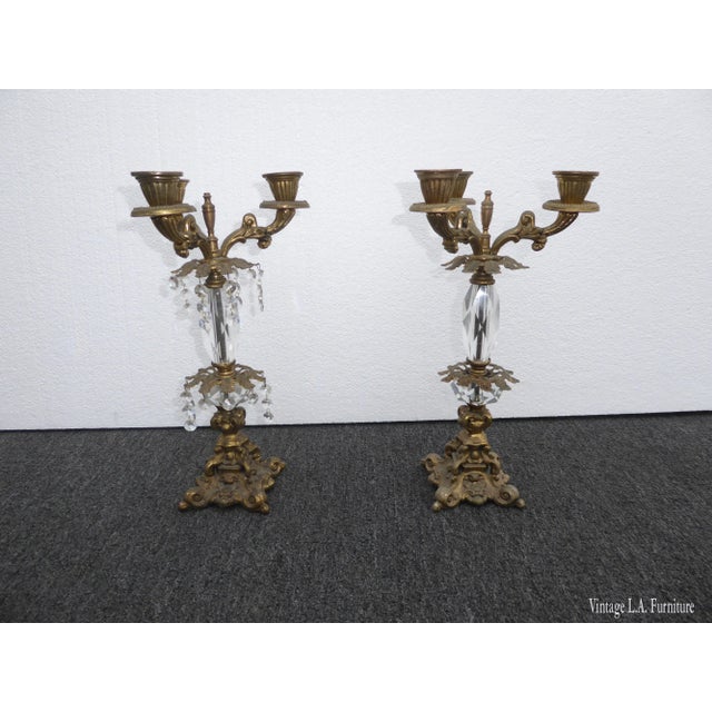 French Provincial Candalabras Candle Holders W/ Crystals - a Pair For Sale - Image 13 of 13