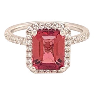 Diamond Tourmaline Rubellite Ring 6.5 18k Gold 3.11 TCW Certified For Sale