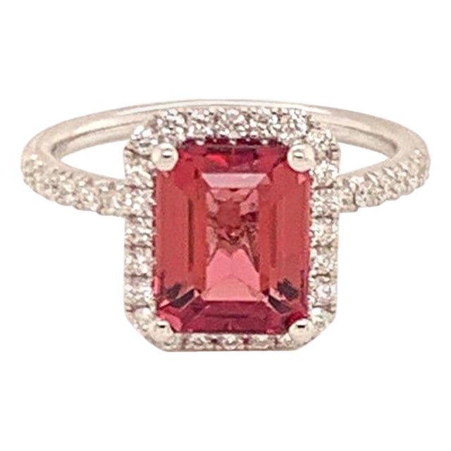 Diamond Tourmaline Rubellite Ring 6.5 18k Gold 3.11 TCW Certified For Sale