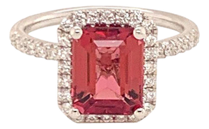 Diamond Tourmaline Rubellite Ring 6.5 18k Gold 3.11 TCW Certified