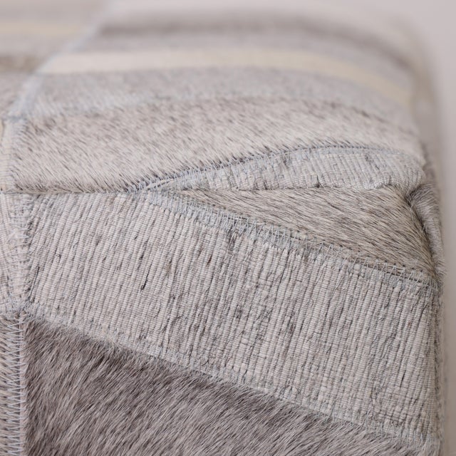 2020s Handmade Patchwork Cowhide Leather Cube Ottoman Pouf 18x18x18 in Neutral For Sale - Image 5 of 9