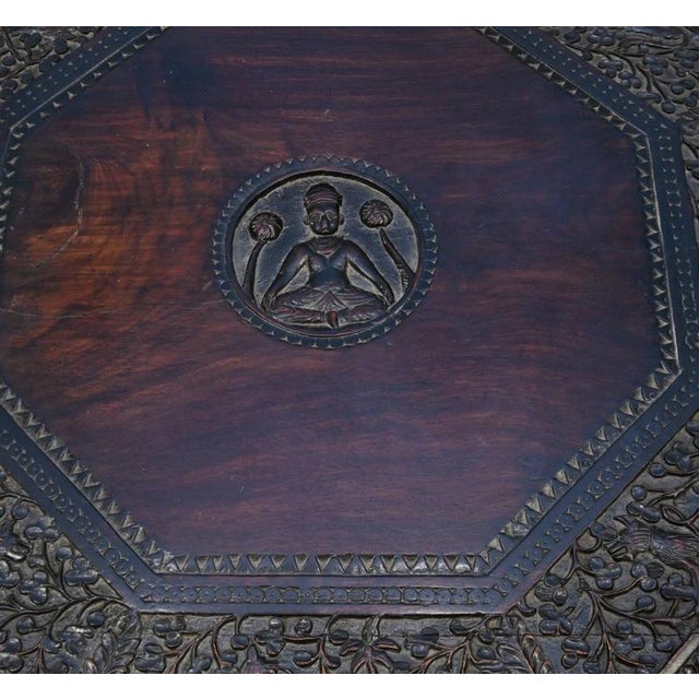 Carved Burmese Side Table Harwood Mayanmar Burma Colonial Furniture For Sale - Image 4 of 10