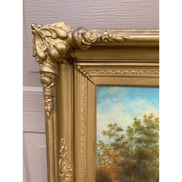 Mid 19th Century Mid-19th Century English Country Landscape Oil in Ornate Giltwood Frame For Sale - Image 5 of 15