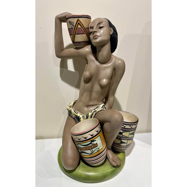 Ceramic Figure of a Girl from Harrar with Vases by Helen Konig for Scavini For Sale - Image 3 of 3