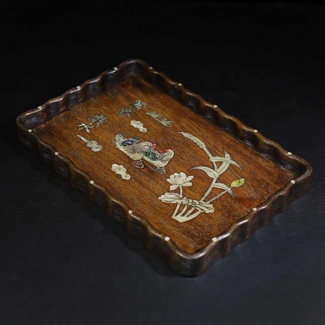Huali Rosewood Tray Inlaid With Mother-of-Pearl For Sale In Los Angeles - Image 6 of 9