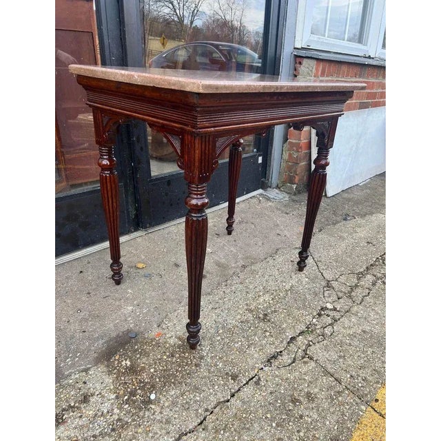 Wood 19th Century Sheraton Style Mahogany Marble Top Side Table. For Sale - Image 7 of 12