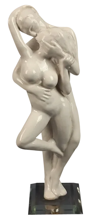 Vintage Ceramic Sculpture of Couple in Love with Glass Base, 1970s