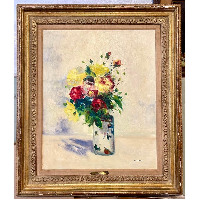 Textile Gaston Sebire, French Post Impressionist Oil Painting Floral Roses, Vase Gaston Sebire Flowers, c.1960 For Sale - Image 7 of 9