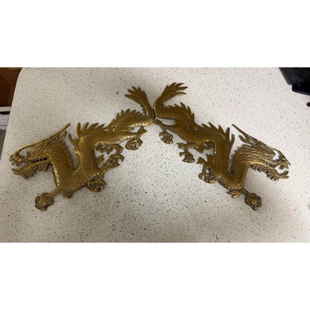 Pair of Chinese Wall Mounted Brass Dragons 16” For Sale In Atlanta - Image 6 of 9