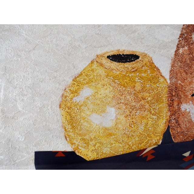 Late 20th Century Late 20th Century Still Life Pottery Urn Vase Painting and Fabric Collage With Frame For Sale - Image 5 of 13