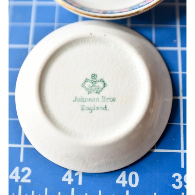 Set of 8 Vintage Johnson Brother's England Butter Patties Plates Dishes With Blue and Pink