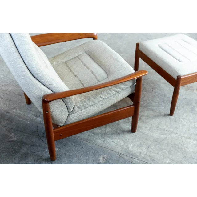 Danish Modern Teak Lounge Chair With Ottoman, Denmark, Circa 1970 For Sale - Image 9 of 12