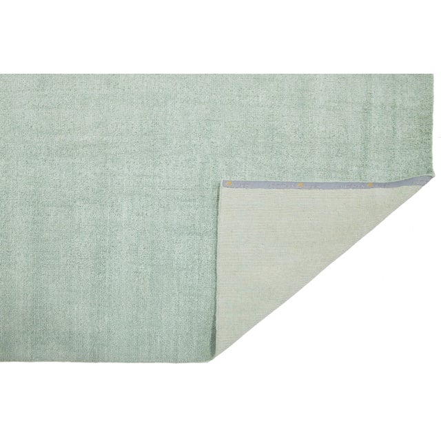 Indian 9 X 12 Modern Indian Texture Handmade Wool Rug in a Solid Light Green For Sale - Image 3 of 9