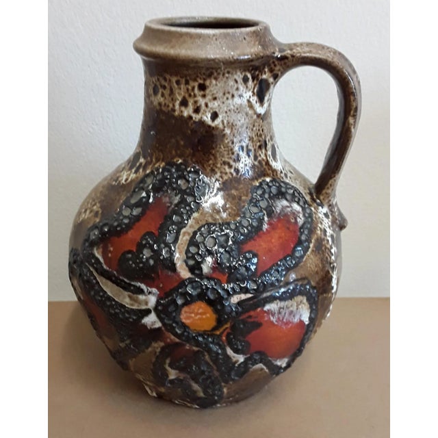 Vintage Jug-Shaped Vase with Colored Stylized Flower Decor from Carstens, 1970s For Sale - Image 4 of 4