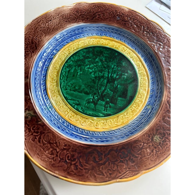 Wedgwood Antique Victorian Wedgwood Green and Brown Majolica Plate For Sale - Image 4 of 4