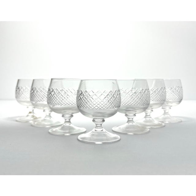 1950s Vintage Mid-century 7 Mini Brandy Snifter Cognac Glasses, Criss-Cross Cuts Excellent condition. No chips, cracks, or...