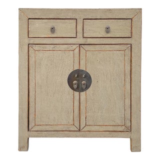 Distressed Gray Color 2 Drawers Doors End Table Nightstand Cabinet For Sale