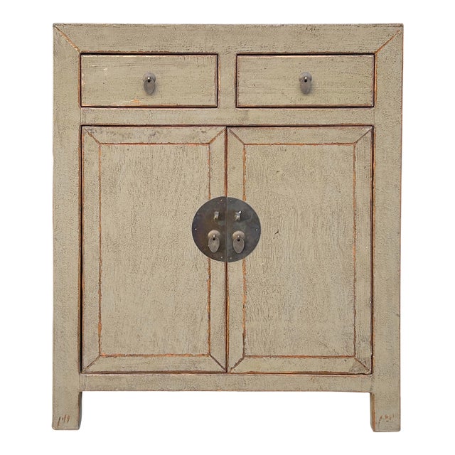 Distressed Gray Color 2 Drawers Doors End Table Nightstand Cabinet For Sale