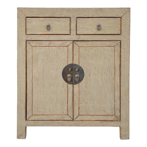 Distressed Gray Color 2 Drawers Doors End Table Nightstand Cabinet