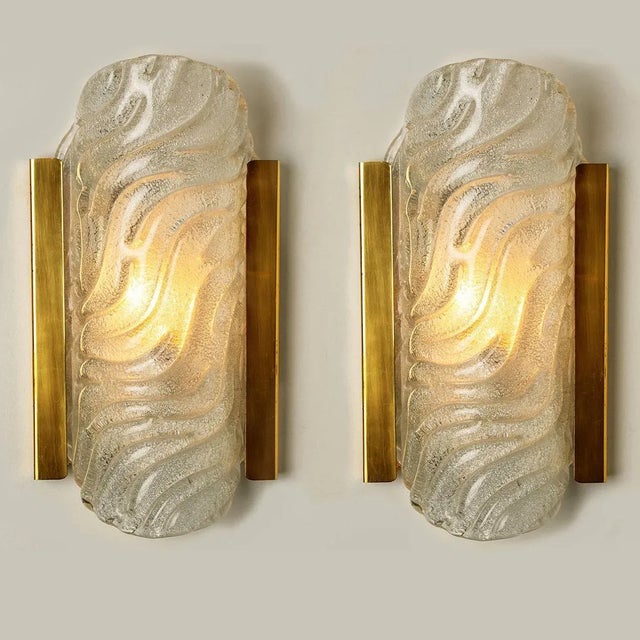 Metal Wave Glass & Brass Wall Light from Glashütte Limburg, 1960s For Sale - Image 7 of 10
