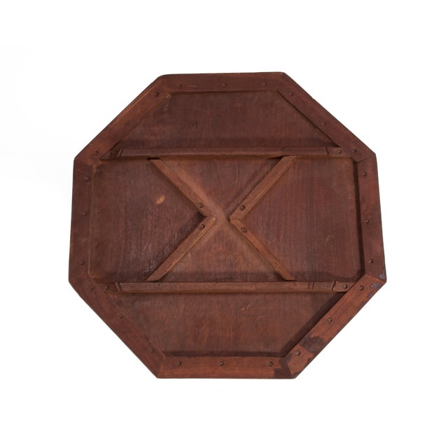 Anglo Indian Intricately Carved Teak Folding Campaign Table Octagon Top For Sale - Image 11 of 17