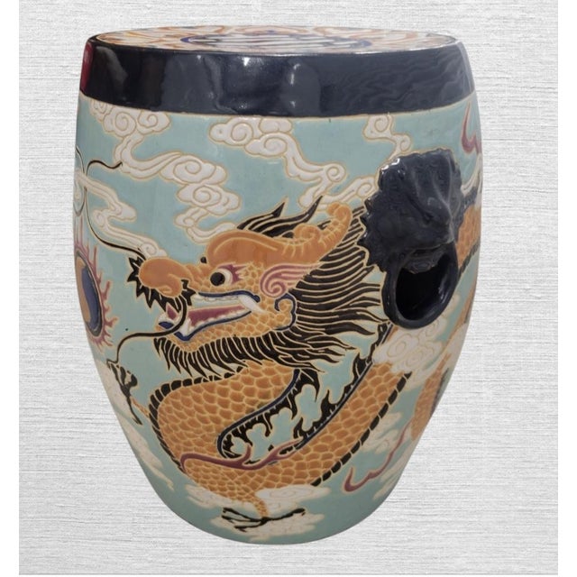 1980s Vintage Chinoiserie Dragon Cloud Foodog Ceramic Garden Stools- A Pair For Sale - Image 5 of 7