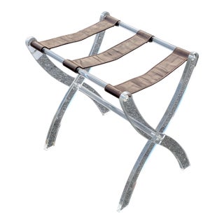 1970s Lucite Luggage Stand / Luggage Rack With Leather Straps For Sale