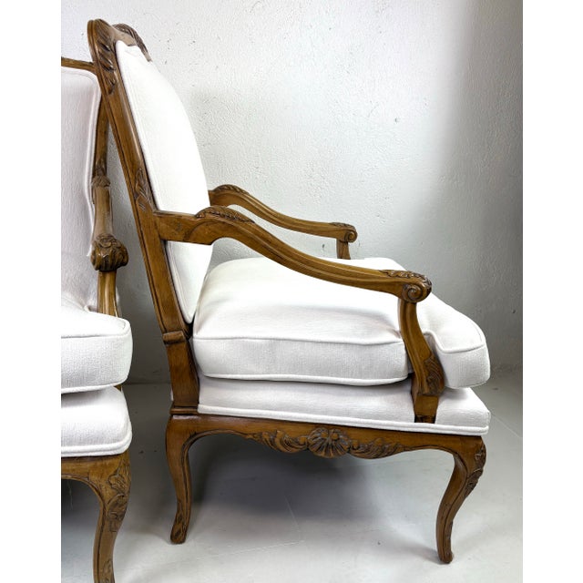 White Vintage French Country Newly Upholstered Armchairs /Pair For Sale - Image 8 of 11