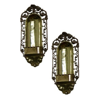 Antique Swedish Arts & Craft Copper & Brass Sconces, Set of 2 For Sale