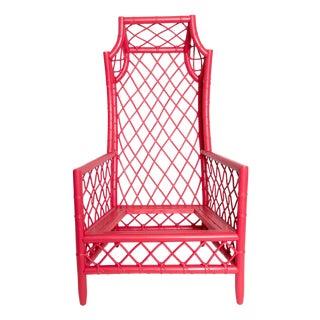 1960s Chinese Red Rattan Canopy Chair by Empire Rattan Co. For Sale