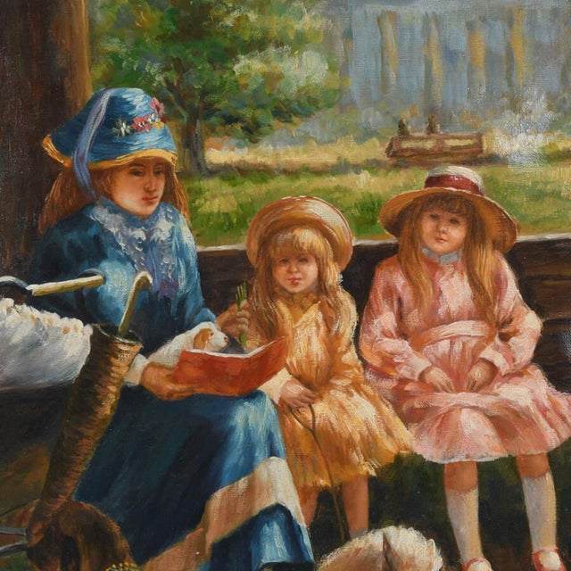Impressionist Oil on Canvas of a Mother and Her Children at a Park For Sale - Image 3 of 11