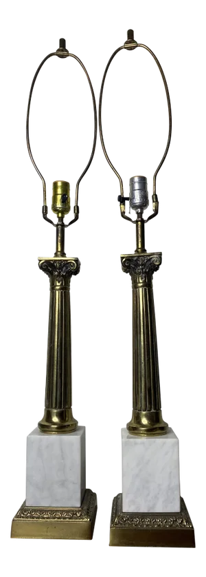 Mid Century Marble and Brass Lamps - a Pair