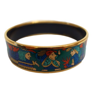 Vintage Enamel and Gold Bangle Bracelet from Hermès, 1980s For Sale