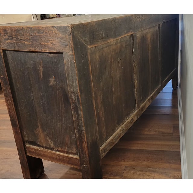 Art Deco Antique Chinese 4 Door Sideboard Blackened Elm Credenza For Sale - Image 3 of 8