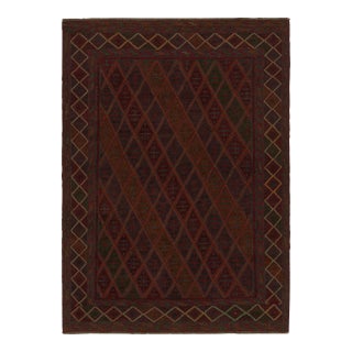 Rug & Kilim’s Mashwani Afghan Baluch Rug in Burgundy With Geometric Patterns For Sale
