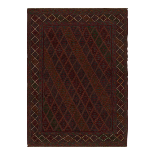 Rug & Kilim’s Mashwani Afghan Baluch Rug in Burgundy With Geometric Patterns For Sale