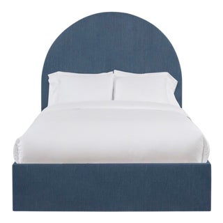 Poppy California King Bedframe, Navy Linen For Sale