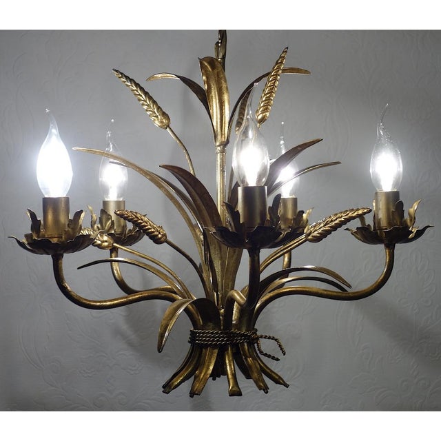 Hollywood Regency Gold Plated Metal Chandelier, 1960s For Sale - Image 11 of 13