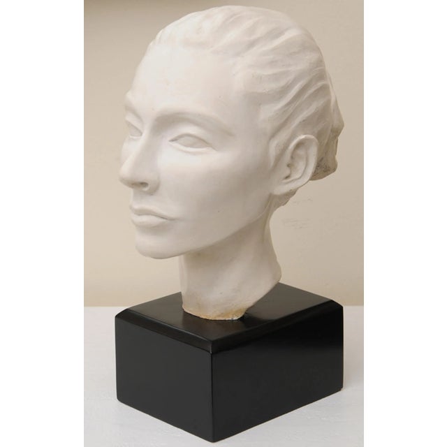 Vintage Plaster of Paris Female Head Bust Sculpture on Black Wood Base, Restored, Italy, 1960's For Sale In Miami - Image 6 of 10