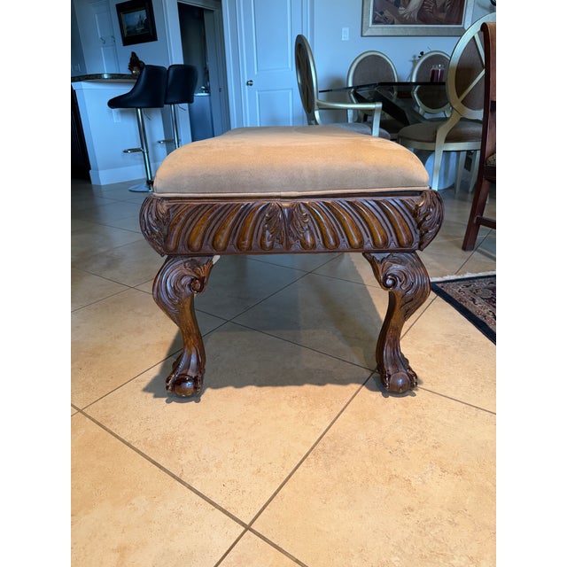 Late 20th Century Chippendale Hand Carved Hardwood Bench With Claws & Ball Legs For Sale - Image 4 of 4