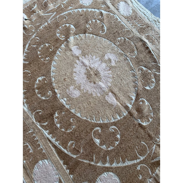 Suzani Tapestry — Neutral Tan Uzbek Tablecloth For Sale - Image 4 of 7