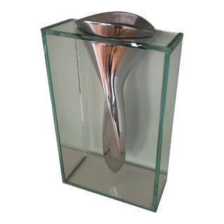 1980s Lisa Mori “Twisted Tornado” Italian Postmodern Aluminum & Glass Sculptural Vase, 13”h For Sale