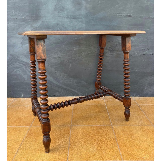 Spanish Barley Twist Table with Inlaid Marquetry Top, Early 20th Century For Sale - Image 12 of 13
