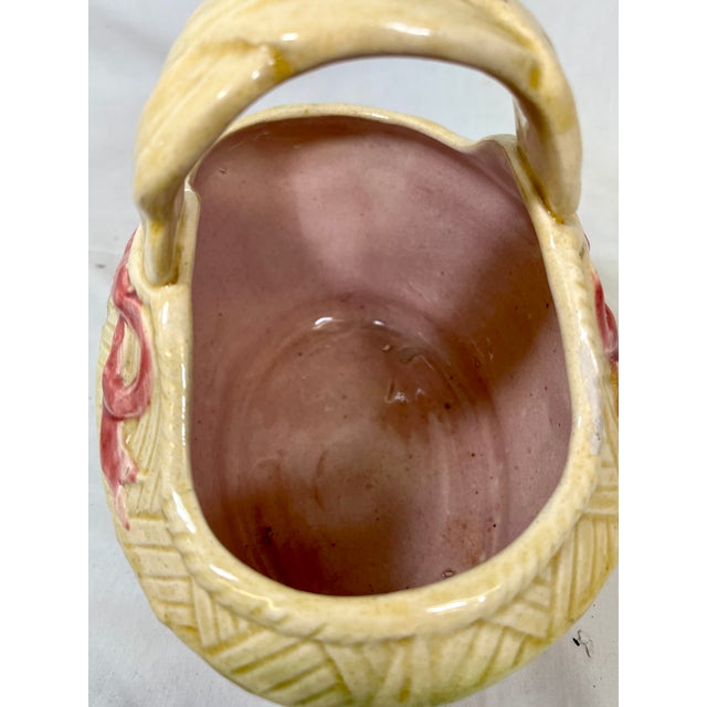 Antique 19th Century Majolica Basket/ Planter With Intricate Weave Pattern and Delicate White Flowers For Sale - Image 9 of 11