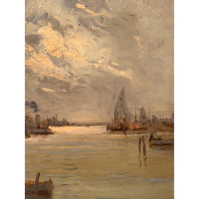 Gian Angelo Ugolini, Port of Marghera, 1890s, Oil Painting on Panel For Sale - Image 3 of 7