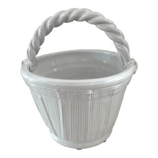 1990s Large White Italian Terracotta Basket For Sale