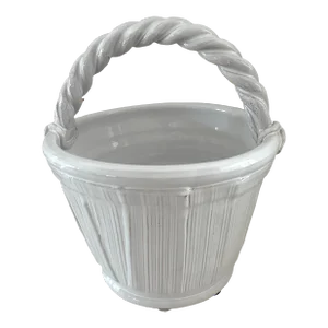 1990s Large White Italian Terracotta Basket