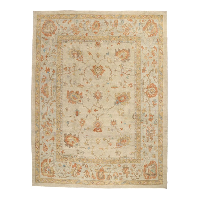 Vintage Modern Turkish Oushak Rug - 11'10 X 15'06 For Sale