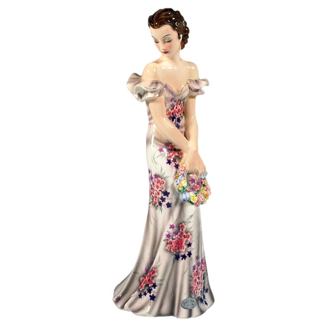 Summer Evening Lady with Flower Wreath from Goldscheider Manufactory of Vienna, 1939 For Sale